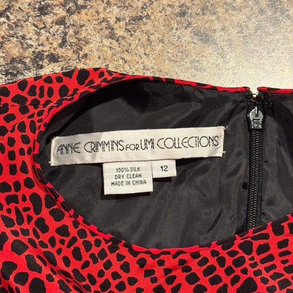 Anne Crimmins Vintage Dress Silk Dark Academia Cottage Retro Red Black Size 12 - Picture 3 of 4